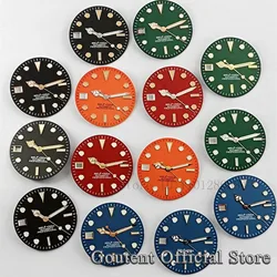 Goutent 29mm Black Blue Green Red Orange Watch Dial With Hands 9 O'clock Date Green Luminous Fit NH35 Movement