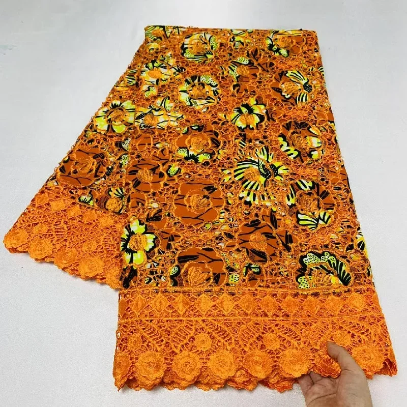 

5 Y High Huality Ankara Fabric African Real Guipure Lace Wax Print 100% Cotton Soft Tissus Embroidery For Sewing Material K80904