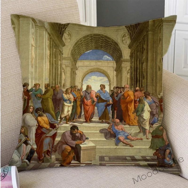 Renaissance Famous Painter Raffaello Santi Raffael Oil Painting Home Decoration Pillow Case The School of Athens Cushion Cover