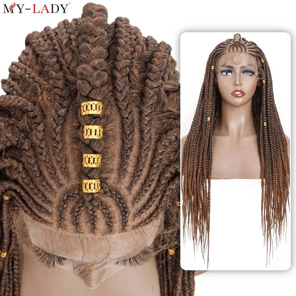 

My-Lady Synthetic 26inches Box Braided Hair Glueless Lace Front Wig Cornrow Straight Braids Afro Female Daily Lace Braided Wigs