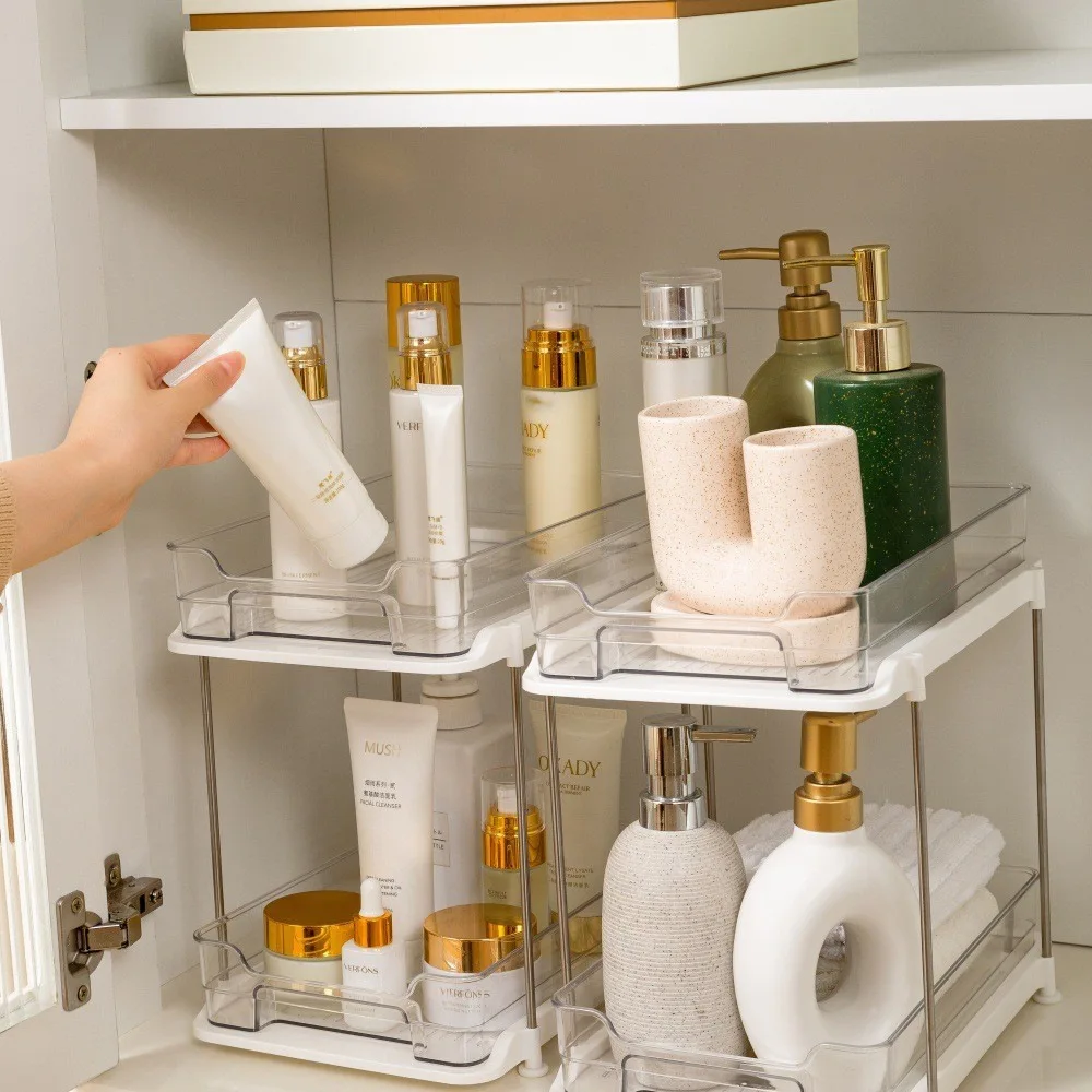 

2-Tier 3-Tier Multi-Purpose Bathroom Cabinet Organizer, Pull Out Under Sink Organizer with Movable Dividers