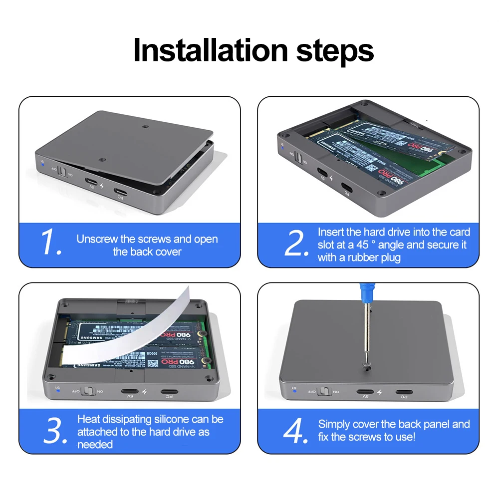 5-in-1 M.2 NVMe SSD HUB 10Gbps USB 4 Gen 3 Dual Bay Hard Drive Enclosure Type C Hub USB C Docking Station For Laptop Macbook
