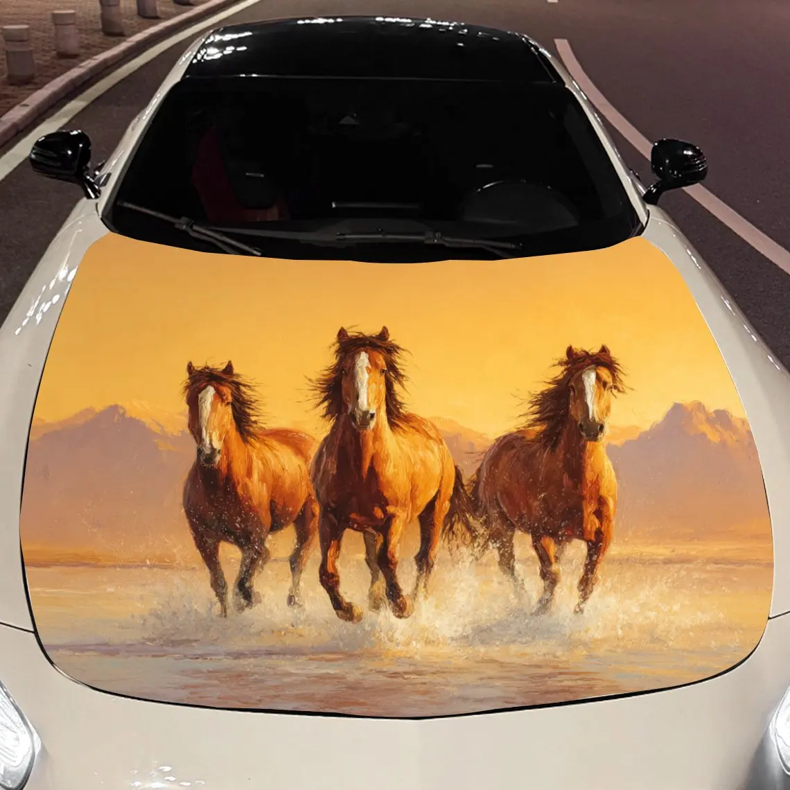 Car Decals Dynamic Horses Galloping Through Water Car Hood Sticker, Waterproof Self - Adhesive Vinyl Graphics Decals, Decorative