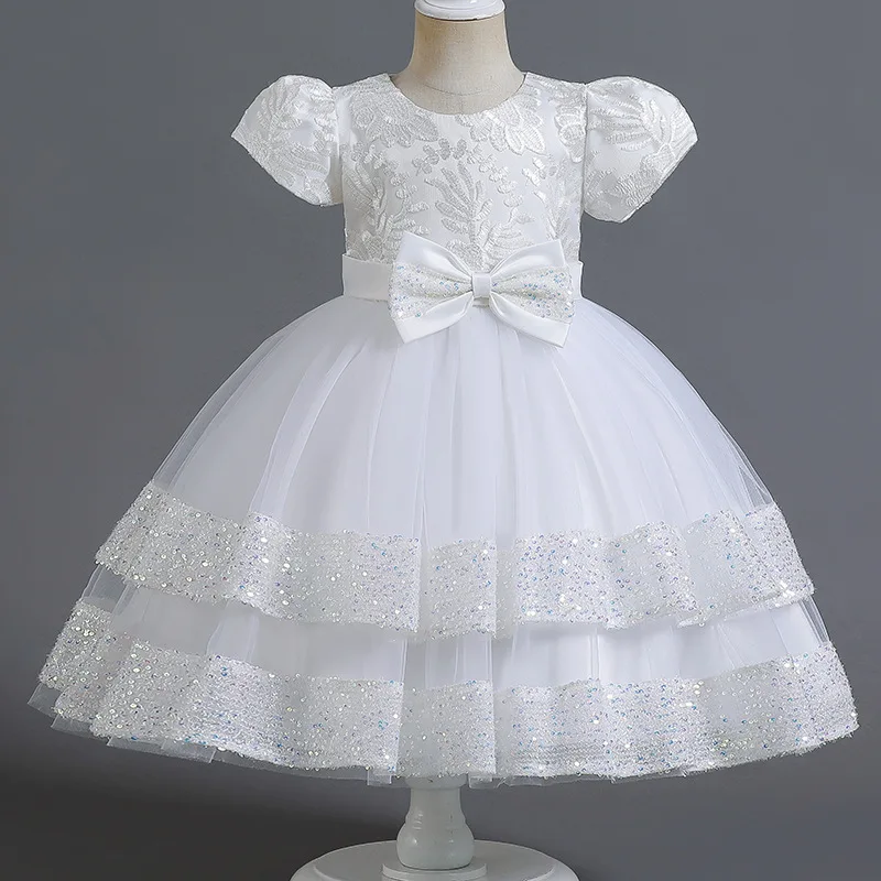 

Europe And America Children Wedding Dress Embroider Formal Gown Princess Dresses Girl Puffy Skirt Birthday Party Girls Clothing