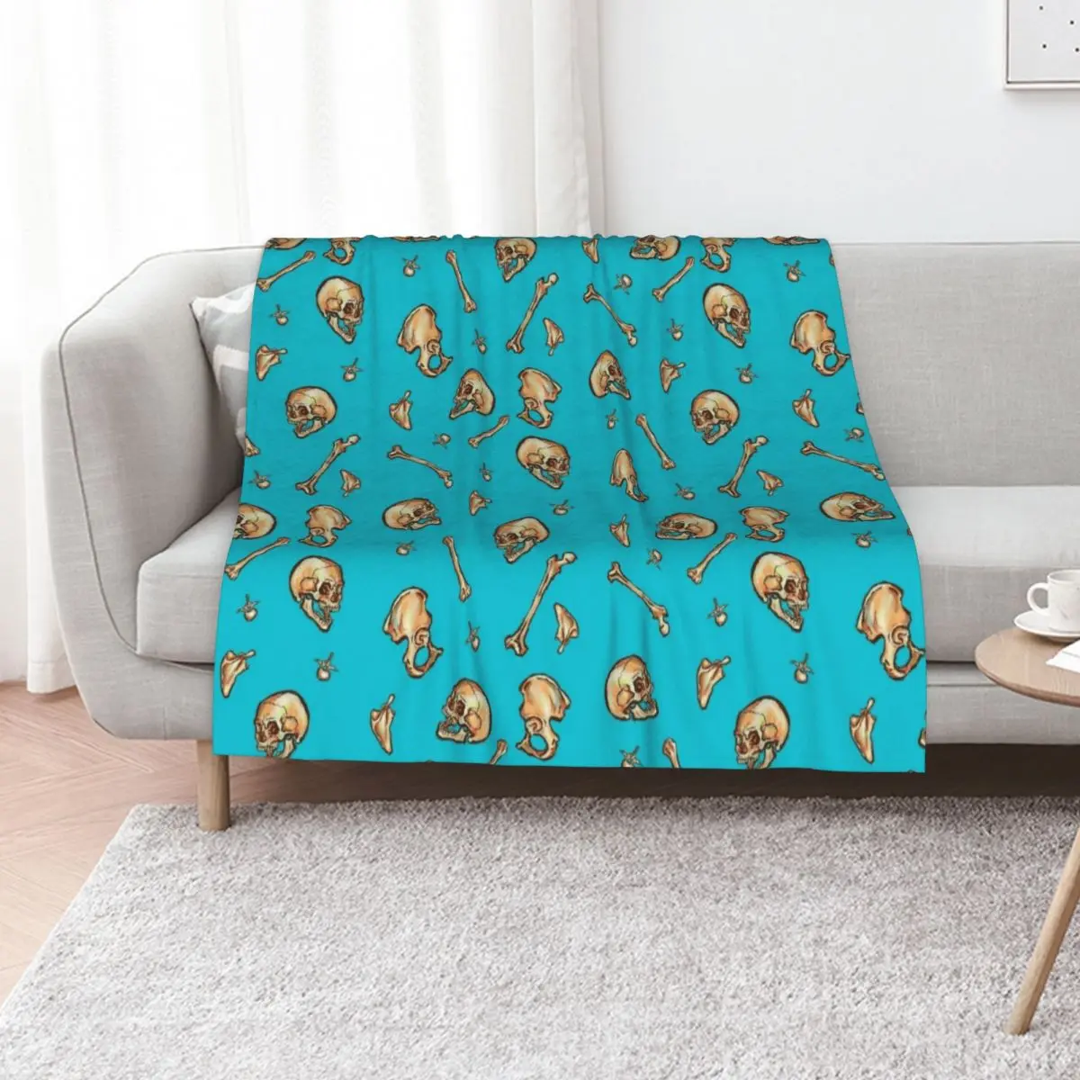 Bones (Teal) Throw Blanket For Sofa Thin Hairy Decorative Sofa Bed covers Thins For Baby Blankets