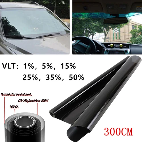 Imagen 2 del producto 1 rollo de láminas para ventana de coche VLT, película de tinte de 50CM X 300CM, Protector Solar UV para ventana de coche, pegatina de película polarizada