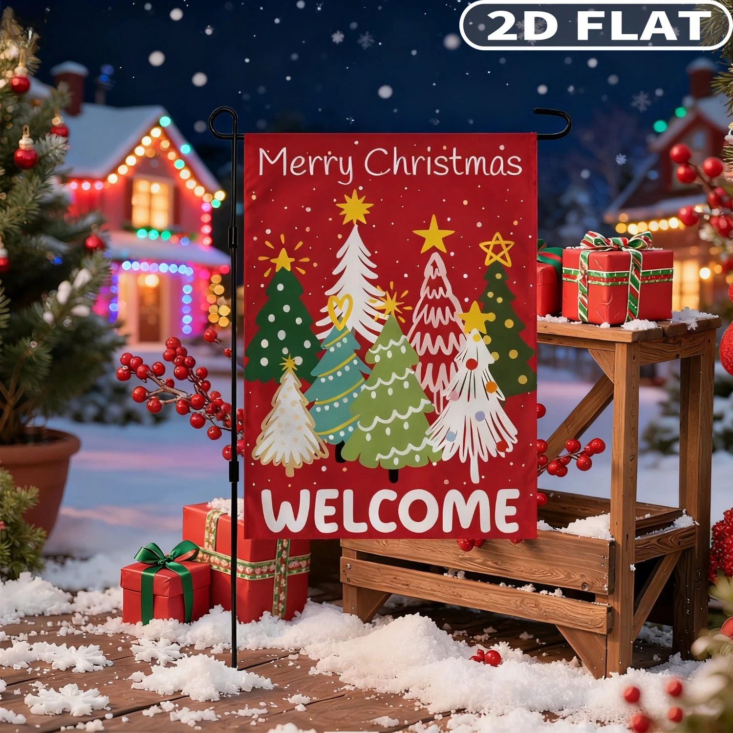 

1pc Christmas Decor- Xmas Tree Welcome Garden Flag | Double-Side Backdrop Banner for Garden Porch Patio Lawn Yard, 12x18 inch