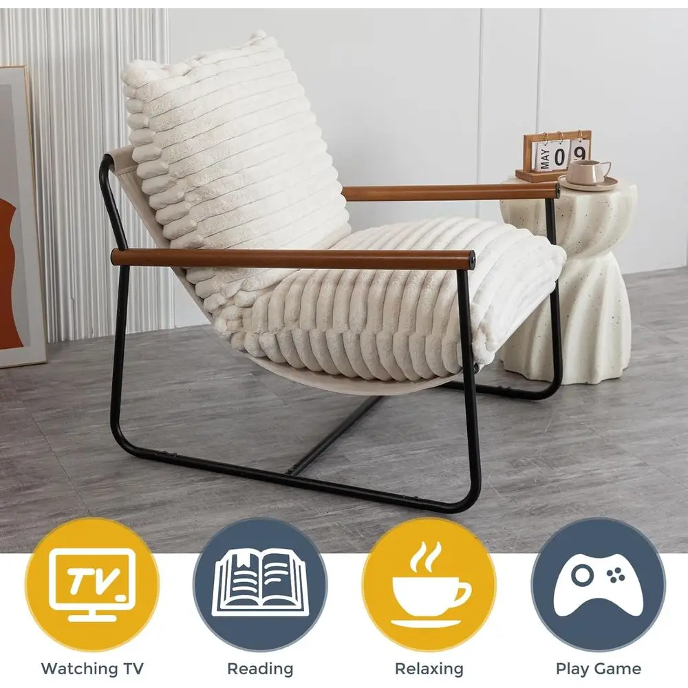 Cadeira moderna de meados do século, poltrona de sala de estar coberta de sherpa, cadeira de leitura de pelúcia para quarto, poltrona estilo ursinho de pelúcia