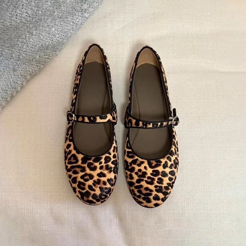 2024 autunno/inverno new soft-soled leopard print Mary Jane single shoe trend fashion flats