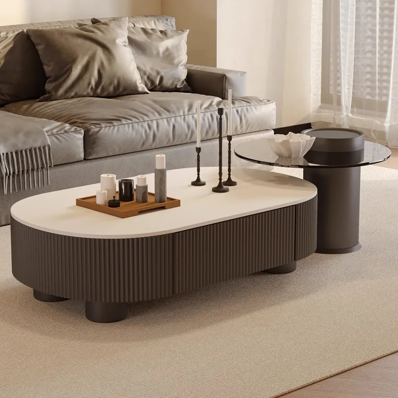 Cream oval slate coffee table living room new home small apartment storage modern simple high-end light luxury
