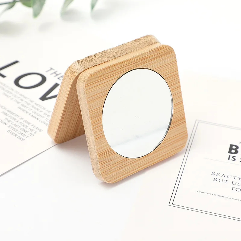 7 Stuks Mini Kleine Houten Make-Up Spiegel Ronde Compacte Spiegel Draagbare Reiszak Spiegel Meisje Schattig