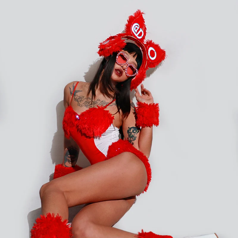2025 Gogo vêtements de danse discothèque Bar danseur Performance porter peluche body adulte pôle Dane Costume fête Rave tenue yj821