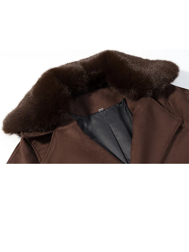 

HH Новое женское искусственное меховое пальто с лацканами и длинными рукавами на пуговицах, асимметричное кружевное украшение для отдыха, свободное замшевое короткое пальто