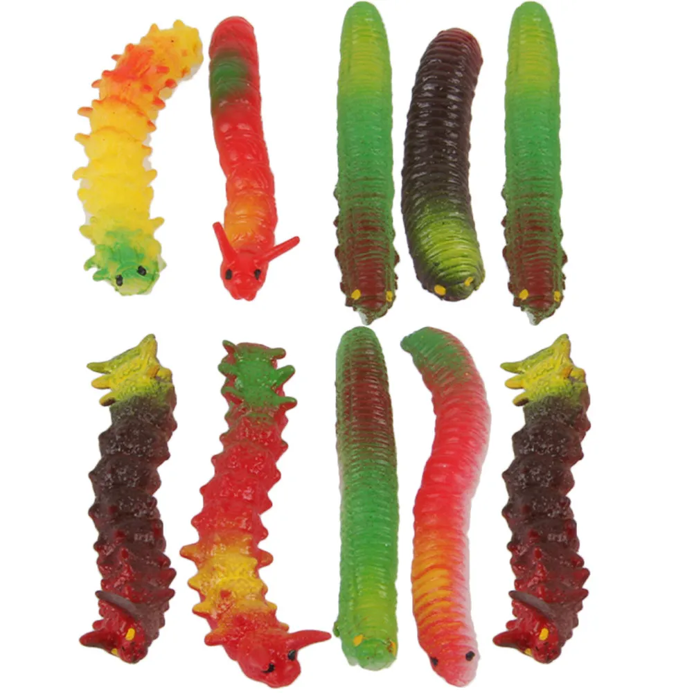 10Pcs Simulated Crawling Caterpillars Realistic Fake Worms for Kids Animal Learning Scare Jokes Trick Props Birthday Gifts