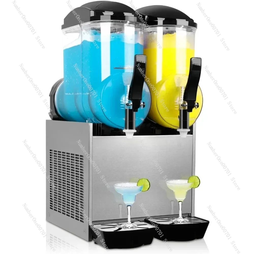 Commercial snow mud machine, 2 cans of 24L frozen beverage smoothies, large snow mud machine made of stainless steel 1050W