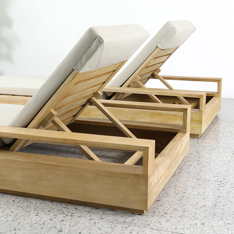 Luxury Outdoor Furniture Wooden Lounge Chair Table Elegant Outdoor Sunbed for Beach or Sunbathing Durable for Exterior Use