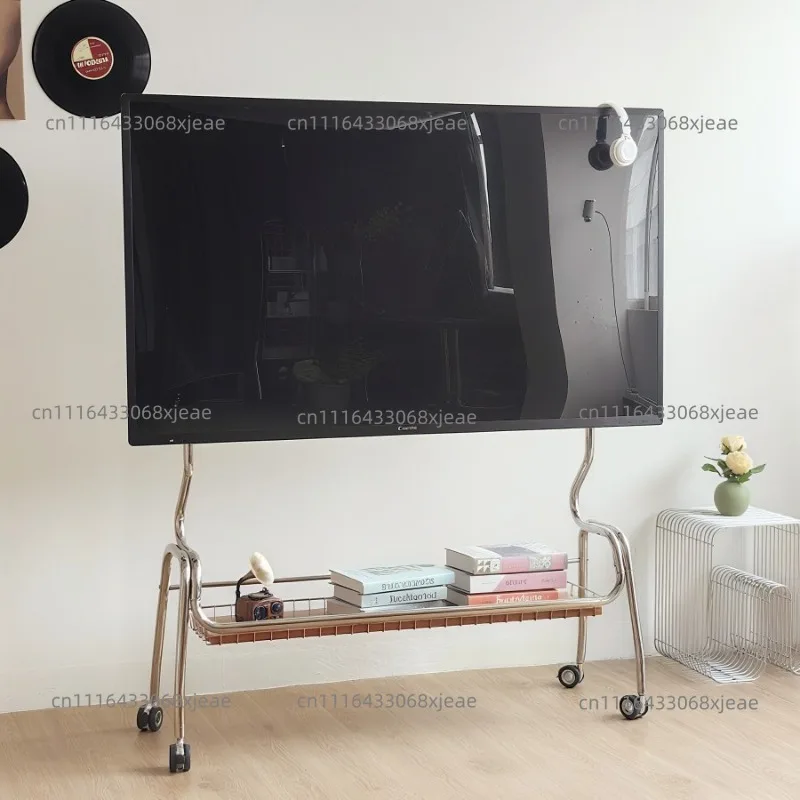 Unit type 304 stainless steel mobile TV stand, suitable for 26-65 inch TV pulley, movable
