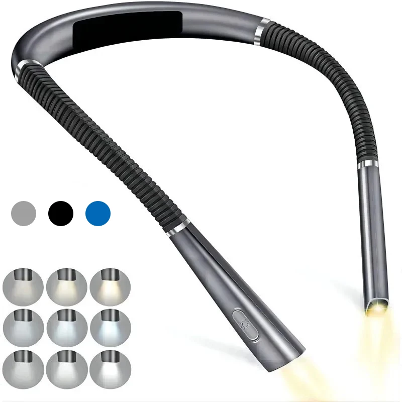 LED Neck Reading Light Flexible USB Rechargeable Book Lights  3 Colors Brightness Stepless Dimming Camping Lamp Flashlight