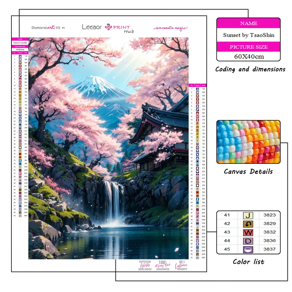 Comic Landscape Diamond Painting Sakura Tree Under Waterfall Full Rhinestone Mosaic Embroidery Cross Stitch Kit Home Decor Gifts