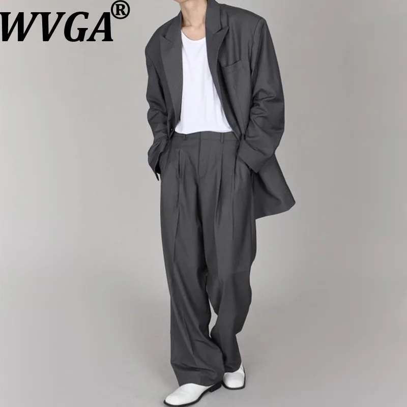 WVGA Spring Autumn New Men Tide Oversize Trendy Korean Style Blazer Niche Chic Casual Straight Suit Pants Two Pieces Sets W18328