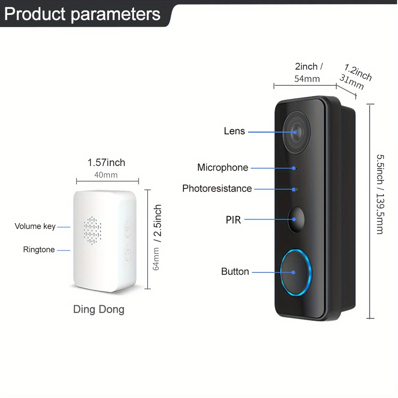 Tuya กริ่งประตู3MP ไร้สาย WiFi, กริ่งหน้าประตูกล้องตรวจจับการเคลื่อนไหว PIR 5200MA กันน้ำได้โดยอัตโนมัติ