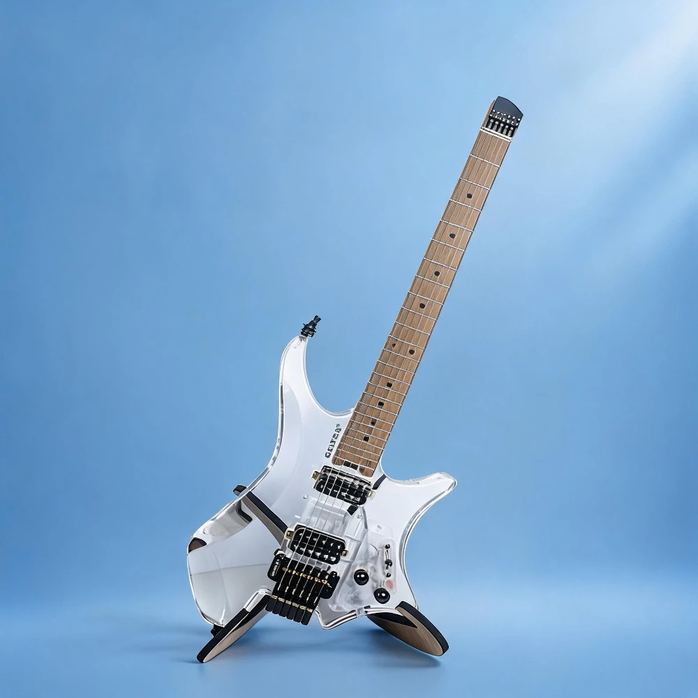 39-Inch Transparent Crystal Electric Guitar Wholesale, Introductory Rock ST Single Single Double Guitar Acrylic Electric Guitar