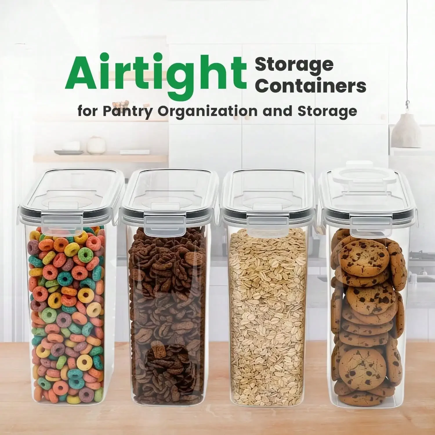 4 Pack Airtight Cereal & Dry Food Storage Container - Kitchen And Pantry Organization Canisters For, Flour, Sugar, Rice, Nuts, Snacks, Pet Food & More (120 Ounce)