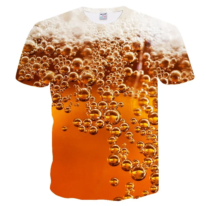 Camiseta informal con estampado 3D de cerveza para hombre, Top de fiesta de estilo veraniego, elástico, talla grande, ropa de calle holgada de