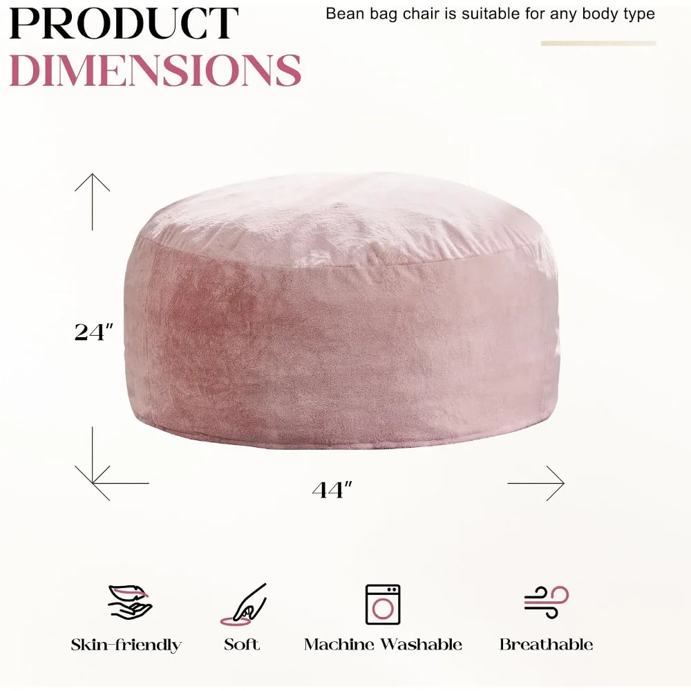 Adult Pink 4FT Bean Bag Chair - Breathable, Removable Cover, Memory Foam, Ideal for Living Room, Bedroom, Reading, Gaming