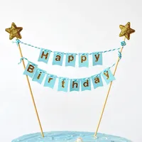 Happy Birthday Cake Toppers Banner Handmade Star Flag for Baby Shower Party Kids Girl Boy Birthday Cake Decorations