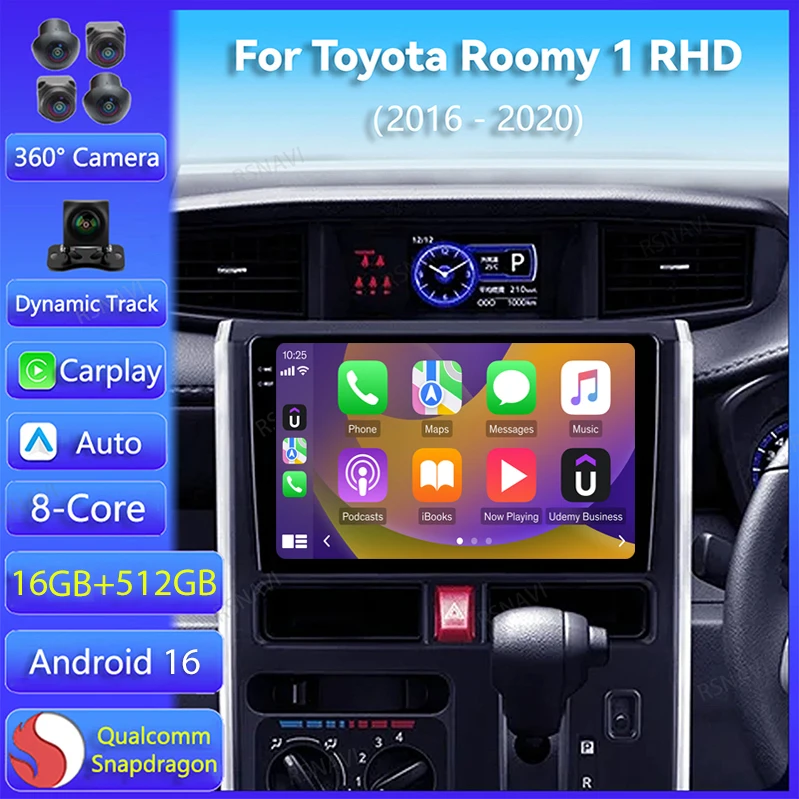 Android 16 Carplay Auto For Toyota Roomy 1 2016 - 2020 Right hand drive Car Radio Navigation 2Din Player Video WIFI+4G BT Stereo
