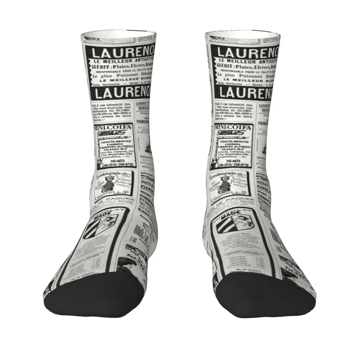 Old Newspaper Print Socks Retro Letter Elegant Stockings Men's Warm Soft Running Sports Socks Winter Anti Bacterial Socks