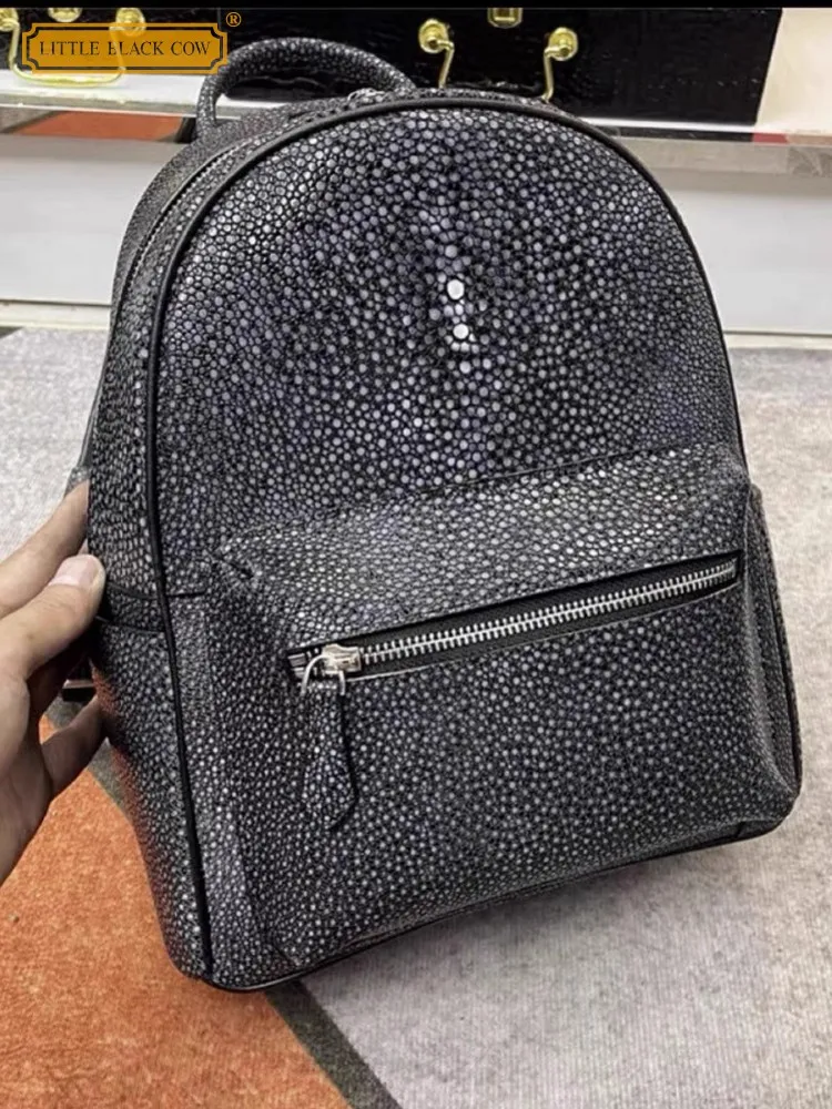 High Quality Women Fashion Fish Skin Genuine Leather Backpack Teenager Girls Travel Bag Satchel Schoolbag Double Shoulder Bags