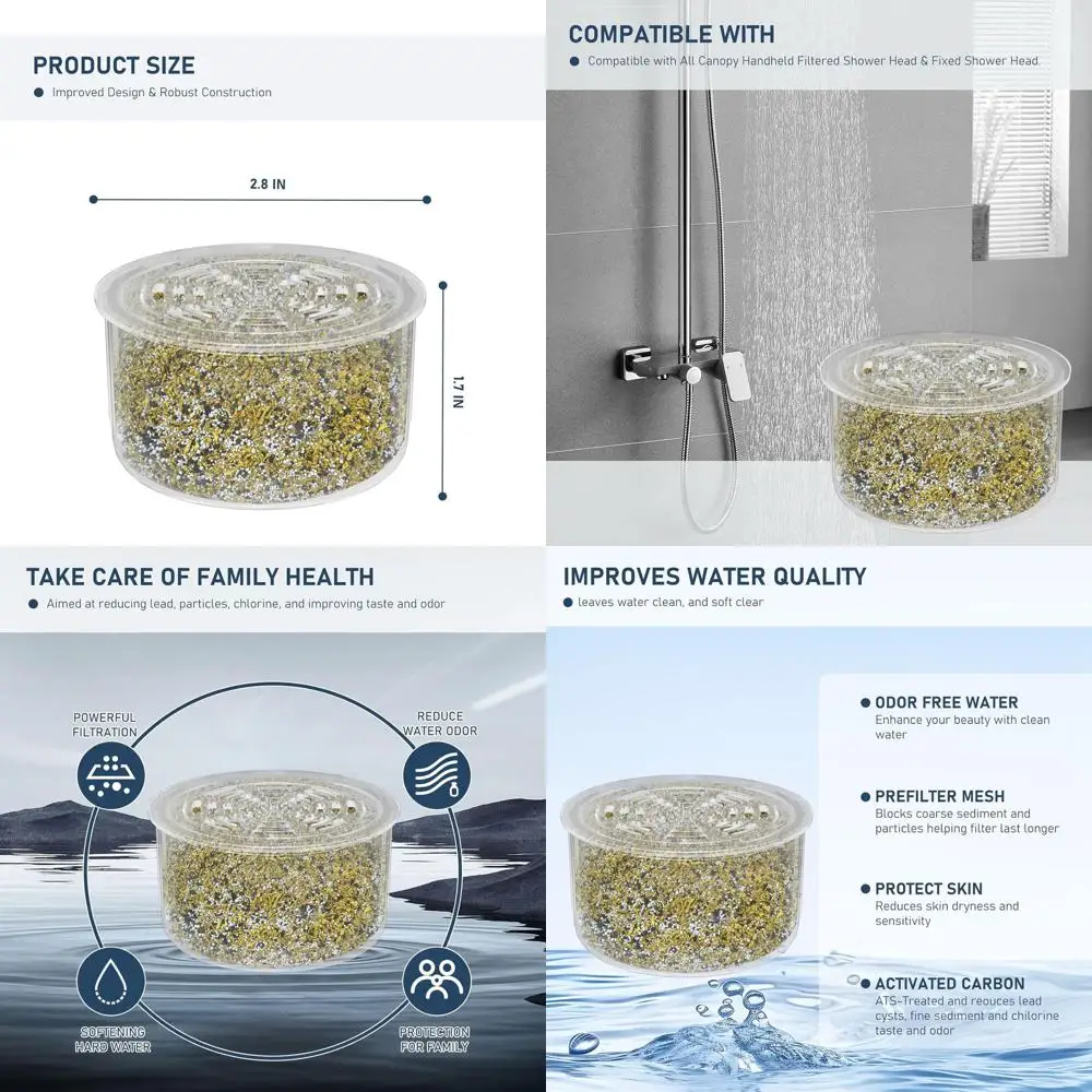 

Universal Shower Head Filter Cartridge for Canopy and Fixed Showers, Softens Water, Reduces Chlorine and Impurities