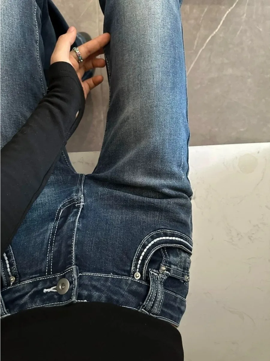 Extended Length American Retro Flared Jeans Women's Low Waist Slimming Bell Bottoms plus Size Denim Pants Autumn New Style
