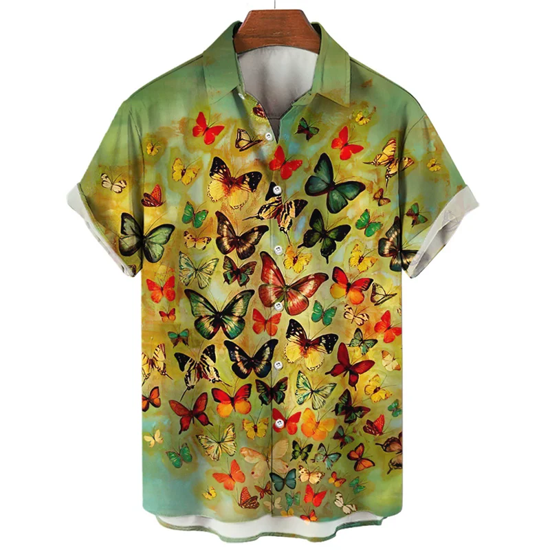 Fashion Colorful Butterfly 3d Print Hawaiian Shirt Men Summer Casual Short Sleeve Street Tops Beach Party Shirts Men Clothing