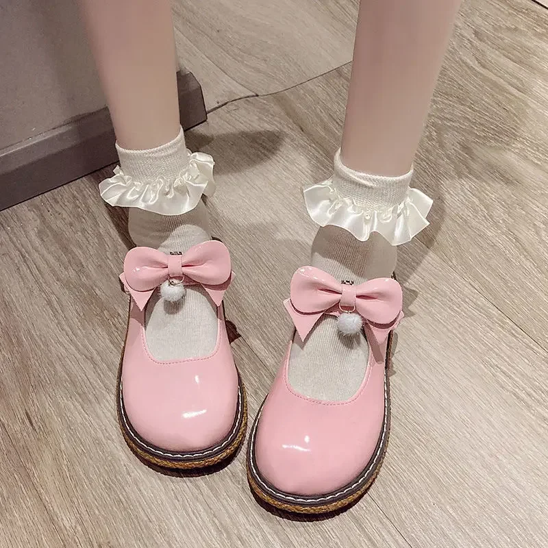 Lisapie Lolita Shoes Pink Women Sweet Black Cosplay Kawaii Japanese JK Round Toe Soft Bottom School Uniform Shoe Mary Jane Shoes