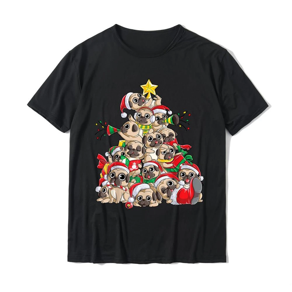 T Shirt For Men Casual Tops Shirts Fashion Europe Cotton Pug Christmas Tree Dog Santa Merry Pugmas Xmas Gifts Boys men clothing