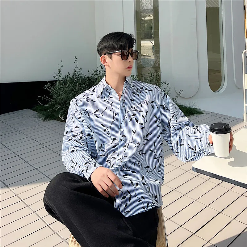

New 2025 Men's Long Sve irt Loose Fit Stripe Print Le Pattern Casual Outerwear Faionable Brand Youthful Sle All Se...