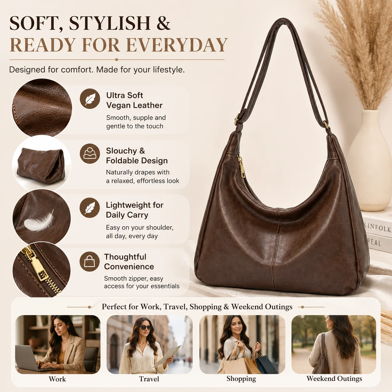 Verstellbare Hobo-Tasche für D – Hobo Bag Slouchy Bewertung und Preis