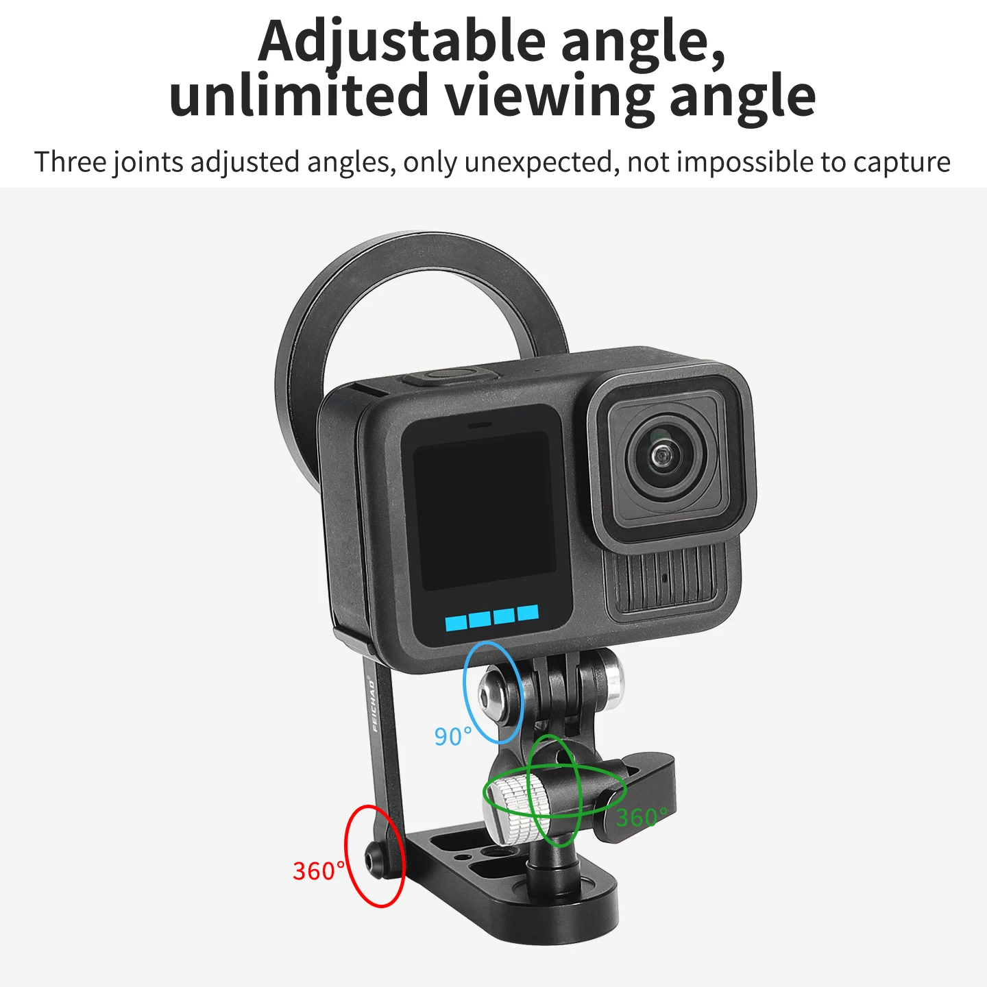 Magnetische Halterung mit Schnellverschluss, 360° Dämpfungs-Kugelkopf, Stativadapter für GoPro, DJI, Insta360, iPhone MagSafe, Lichtstativ – Detail 9
