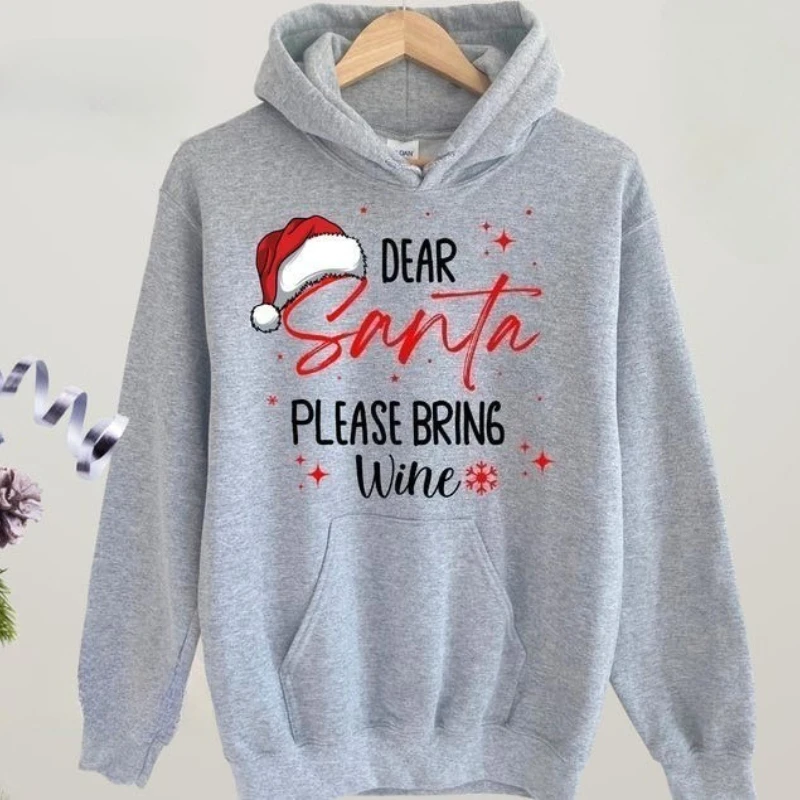 新しいパーカー ディア サンタ ワイン パーカー 面白いクリスマス ユニセックス スウェットシャツ フーディ カジュアル クルーネック カジュアル ファッション レトロ Y2k 服