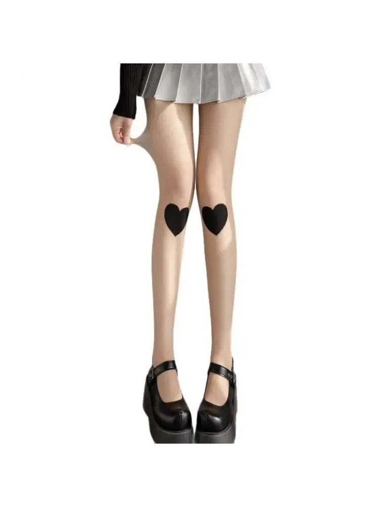 40-52KG 2PCS Girls Student Big Love New Tights Sexy Silk Stockings Thin Fake Flesh Jacquard Pantyhose Women For Matching Skirt