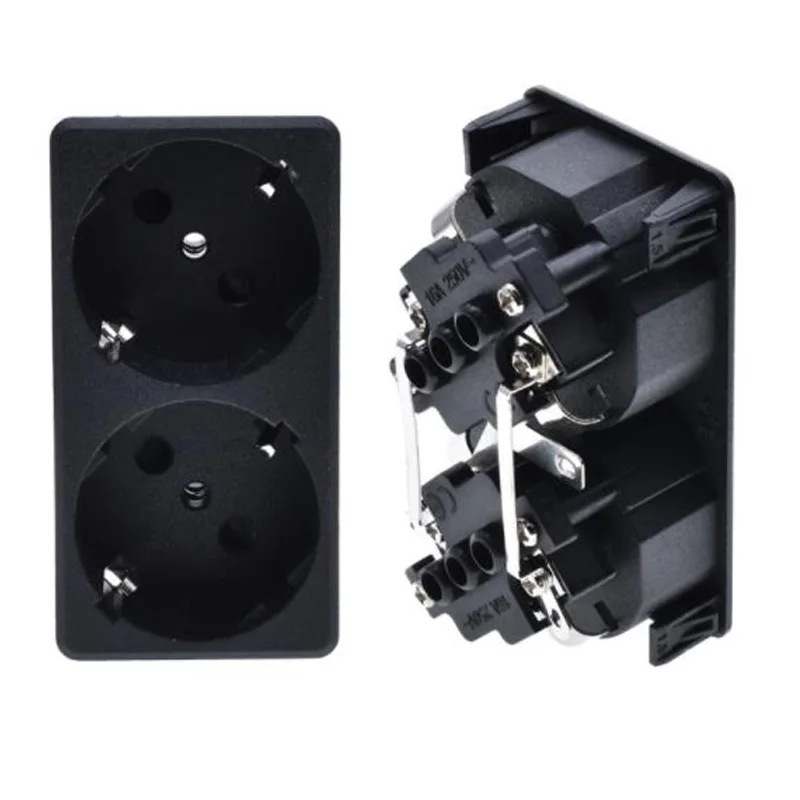 Black Copper 16A 250V EU Italian standard 2 Way embedded AC Power Socket double industrial socket two-bit wiring module socket