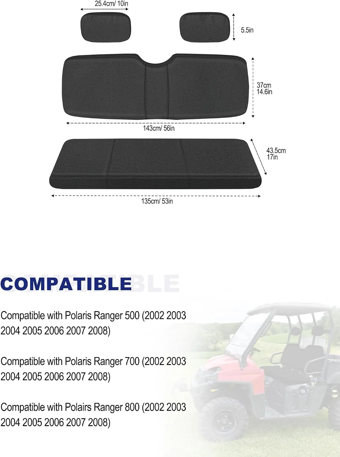 Seat Cover for Polaris Ranger 500 700 800 2002-2008 UTV Seat Protector Black