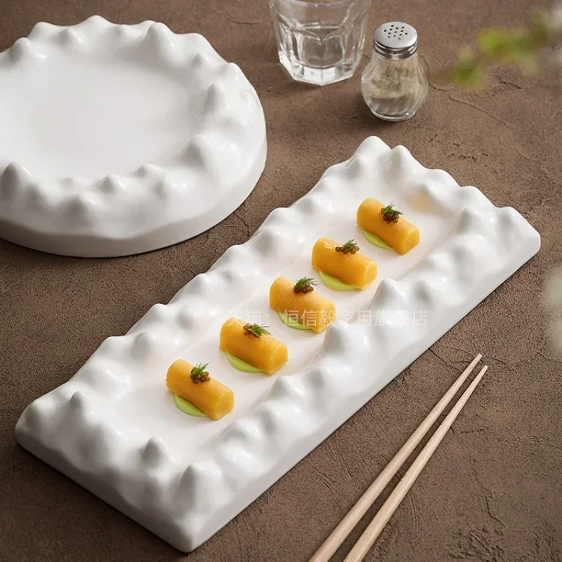 White ceramic mountain modeling plate dish Hotel restaurant commercial artistic conception dish cold dish fruit salad plate
