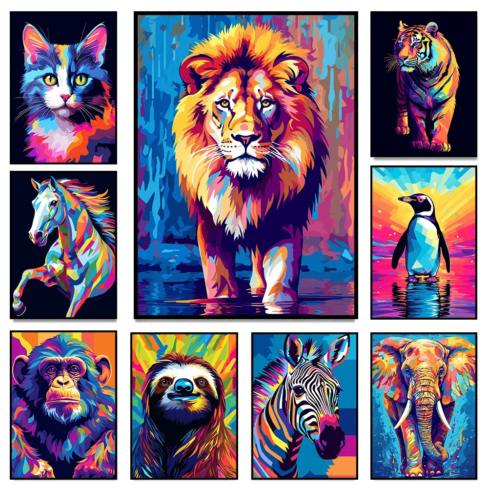 Abstrac  Colorful Wild Animals Diamond Painting Octopus Cat Monkey Lion Graffiti Pop Art Poiters Wall Art Mural for Home Decor