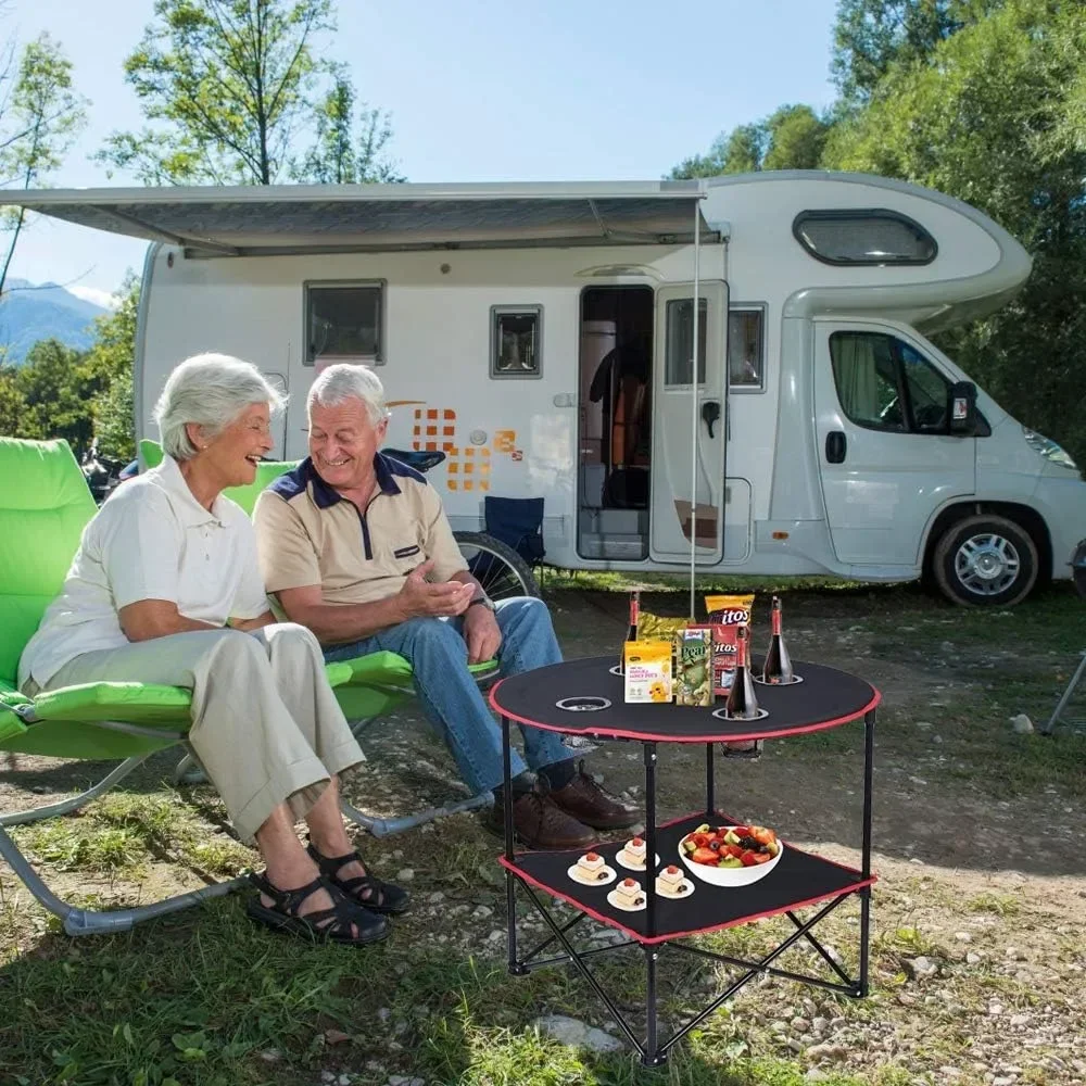 Camping Table Folding Picnic Table with 4 Cup Holders and Carrying Bags Collapsible Canvas Portable Tables Folding for Outdoor