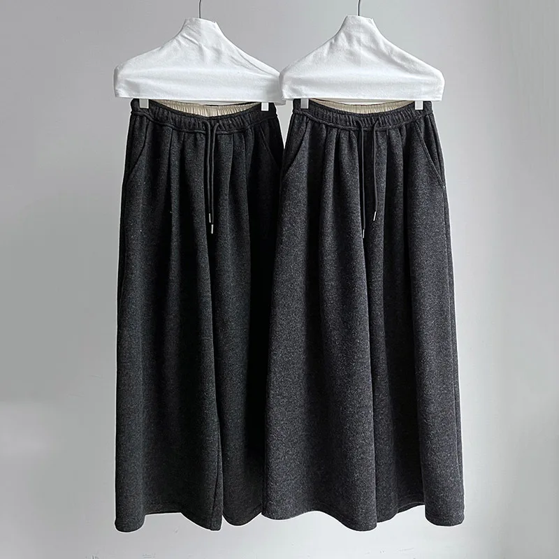 جديد الخريف الشتاء نحى الرباط مرونة الخصر المرأة واسعة الساق السراويل شيك عادية فضفاض سميكة السراويل الطويلة #5