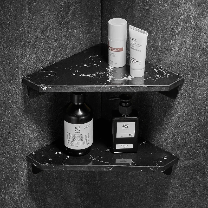 Marble Bathroom Corner Shelf Aluminum Wall Mounted Bathroom Storage Shelf Oraganizer Shower Shampoo Holder Black White Shelf